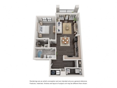 Floor plan for 1 bed, 1 bath, 805 sqft